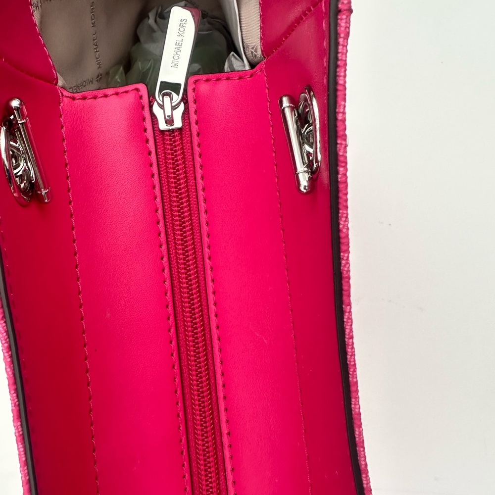 Michael Kors Jet set large chain shoulder tote Dragonfruit mk logo - Picture 9 of 16